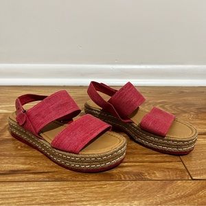 Silent D Red Sandals Wedge Slingback Espadrille Sz 41 9.5 - 10 Woven Strap Boho